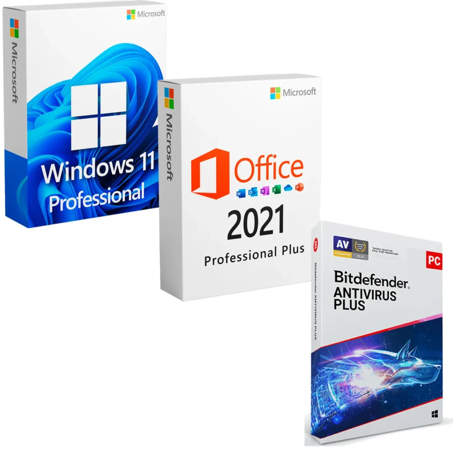 Licenta digitala Microsoft Windows 11 Professional + Microsoft Office 2021 Professional Plus + Bitdefender Antivirus Plus 1 an de zile